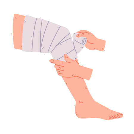 Bandaged Knee First Aid for Injured Body Part Vector Illustrationのイラスト素材