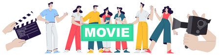 Cinema and Movie Shooting with People Character Cast and Operator Vector Illustrationのイラスト素材
