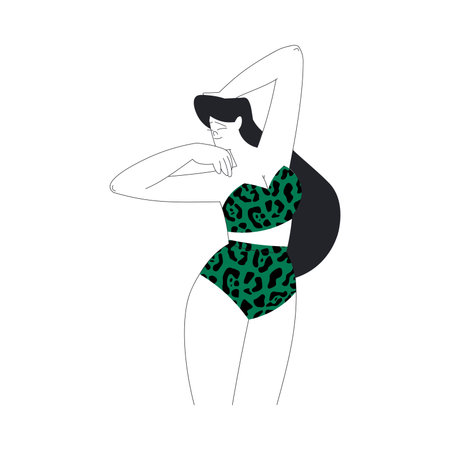 Woman Character Dance Happily at Beach Party Vector Illustrationのイラスト素材