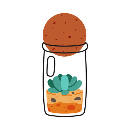 Home Florarium with Plant in Glass Transparent Vessel Vector Illustrationのイラスト素材
