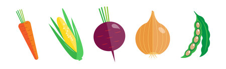 Ripe Vegetables and Garden Crop Flat Icon Vector Setのイラスト素材