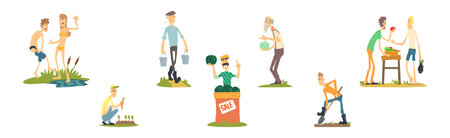 Man and Woman Local Farmer Character with Crop Vector Setのイラスト素材
