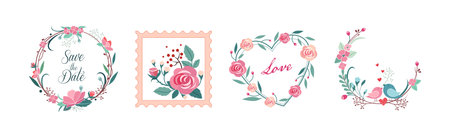 Wedding Greeting Floral Element and Composition Vector Setのイラスト素材
