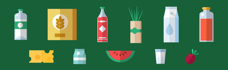 Farm Organic Bio Food Flat Object Vector Setのイラスト素材