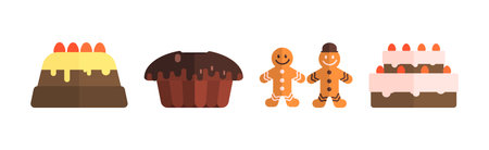 Bakery Shop Food with Cake and Muffin Flat Item Vector Set