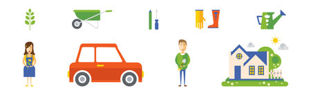 Garden Item and Tool Flat Icon Vector Setのイラスト素材