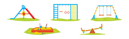 Playground Object and Equipment Outdoor Park Element Vector Setのイラスト素材