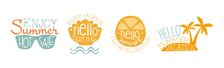 Summer Holiday and Vacation Bright Label Vector Setのイラスト素材