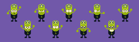 Cute Battery Character with Face Emotion Vector Set