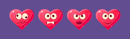 Funny Heart Character with Face Emotion Vector Setのイラスト素材