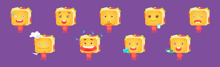 Cute Sandwich Character with Face Emotion Vector Setのイラスト素材