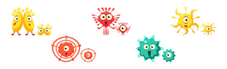 Bacteria and Microbes Characters with Funny Smiling Faces Vector Setのイラスト素材