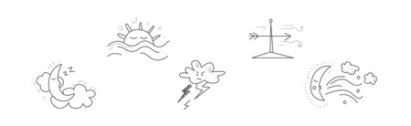 Weather Line Drawn Element and Sign Vector Setのイラスト素材