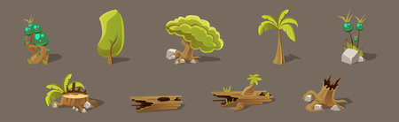 Forest Landscape Elements for Video Game Flat Vector Setのイラスト素材