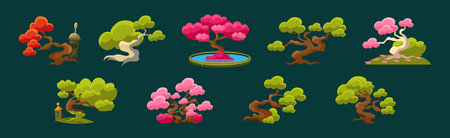 Fantasy Trees and Fairytale Nature Landscape Element Vector Setのイラスト素材