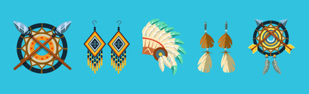 Ethnic Indian Symbol and Tribal Object Vector Setのイラスト素材