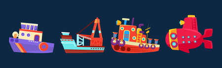 Ship and Boat Marine Vessel and Transportation Vector Setのイラスト素材