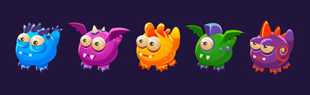 Funny Monster with Bulging Eyes and Wings Vector Set