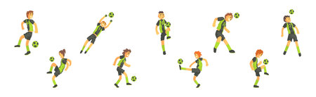 Man Soccer or Football Player in Green Uniform Vector Setのイラスト素材