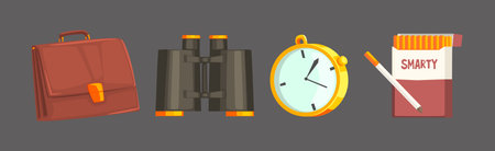 Classic Detective Items and Tools Colorful Vector Setのイラスト素材