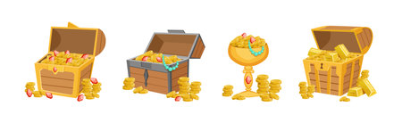 Pirate Treasure and Riches with Gem and Gold Vector Setのイラスト素材