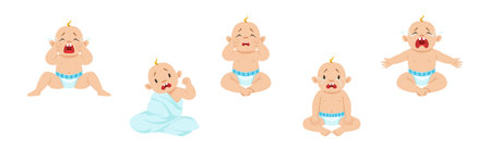 Newborn Baby and Infant Kid Emotion Expression Vector Setのイラスト素材