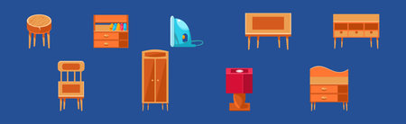 Furniture Object and Room Interior Item Vector Setのイラスト素材