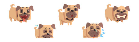 Funny Pug Dog Character with Cute Snout Vector Setのイラスト素材
