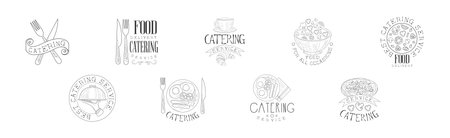 Best Catering Service Hand Drawn Monochrome Sign Design Vector Setのイラスト素材