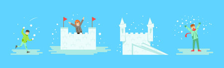People Character as Winter Holiday Having Fun Outdoors Vector Setのイラスト素材