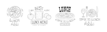 Lunch Menu Hand Drawn Monochrome Sign Design Vector Setのイラスト素材