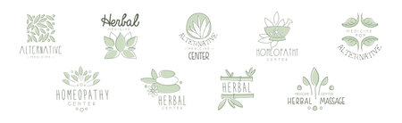 Homeopathy and Holistic Herbal Treatment Logo Vector Setのイラスト素材