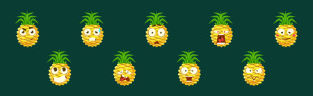 Pineapple Character Emotion and Face Expression Vector Setのイラスト素材