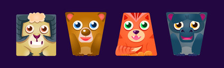 Funny Animal Character in Geometric Shape Vector Setのイラスト素材