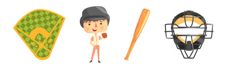 Baseball Sport Game Object and Accessories Vector Setのイラスト素材