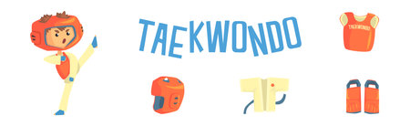 Taekwondo Fight and Martial Arts Object and Equipment Vector Setのイラスト素材