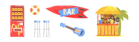 Hawaiian Tropical Bar Object and Item Vector Setのイラスト素材
