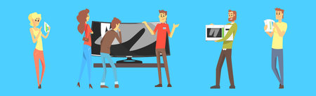 People Character with Home Appliance and Electronic Device Vector Setのイラスト素材