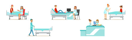 Doctor and Medical Staff with Patient Vector Setのイラスト素材