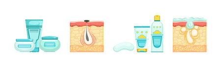 Skin Care and Moisturizing Cosmetic Product Tube Vector Setのイラスト素材