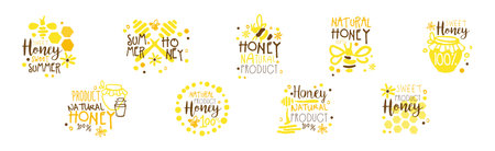 Sweet Honey Product Label and Logo Design Vector Setのイラスト素材