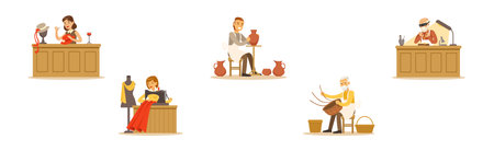 People Character of Creative Profession Enjoy Workshop Activity Vector Setのイラスト素材
