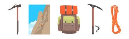 Alpinism and Climber Equipment and Sport Gear Vector Setのイラスト素材