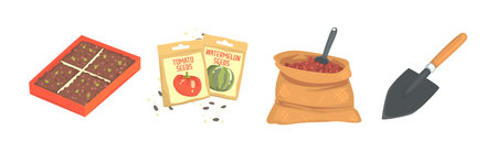 Garden Tools and Object for Plant Cultivation Vector Setのイラスト素材