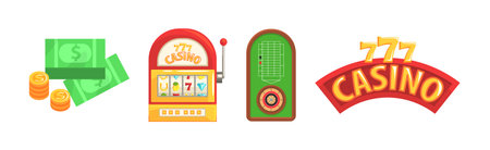 Casino Game Object and Element Colorful Vector Setのイラスト素材
