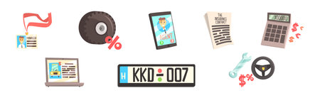 Car Dealership Icon and Object Isolated Vector Setのイラスト素材