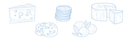 Milk and Dairy Healthy Product and Food Item Sketch Hand Drawn Vector Setのイラスト素材