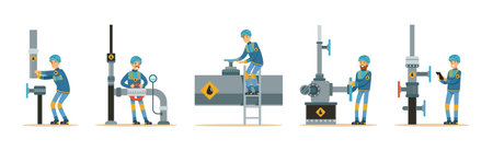 Oil Industry Man Worker Character in Uniform Vector Setのイラスト素材