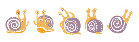 Funny Snail Character with Cute Snout and Coil Vector Setのイラスト素材