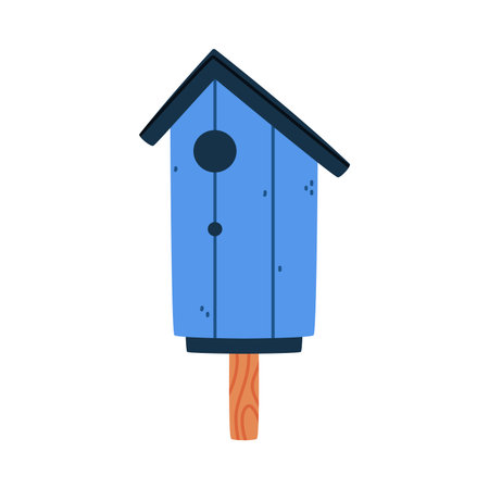 Blue Bird House and Wooden Nesting Box Vector Illustrationのイラスト素材